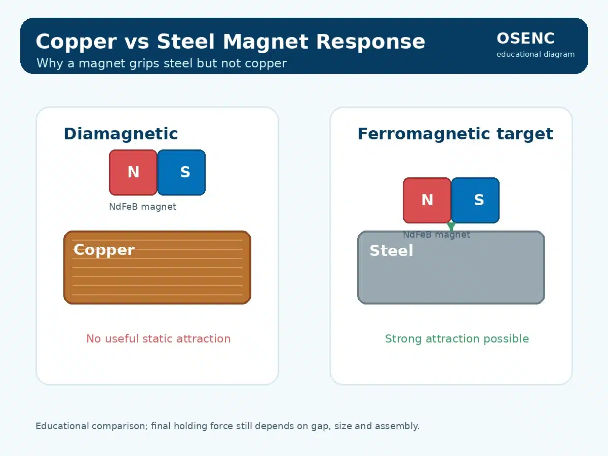 Comparison of magnet response on copper and steel surfaces