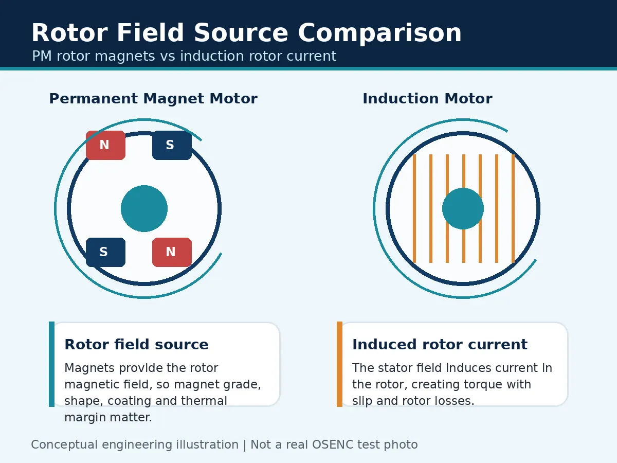 Campo magnetico del rotore a magneti permanenti rispetto alla corrente del rotore a induzione