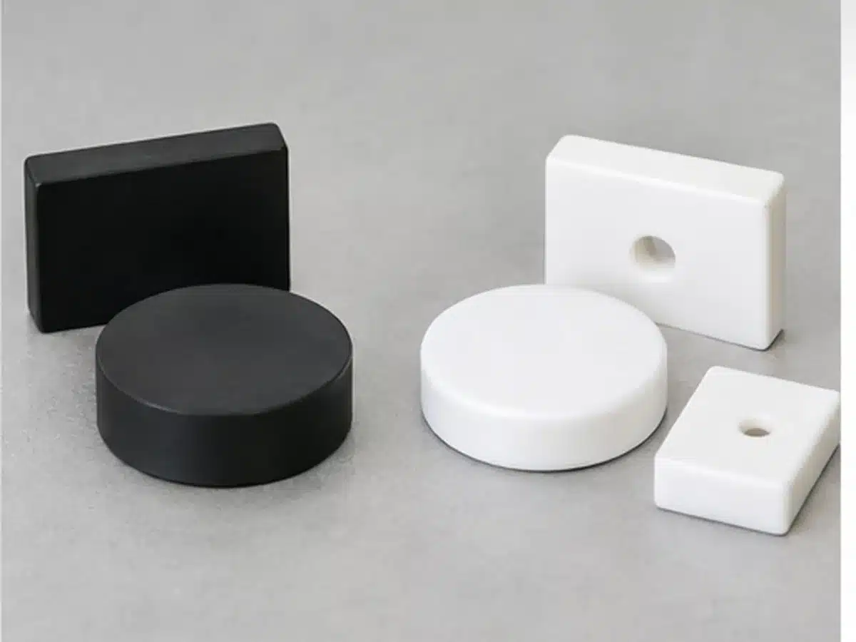검은색 PTFE 코팅 자석과 흰색 PTFE 캡슐화 자석 비교 일러스트