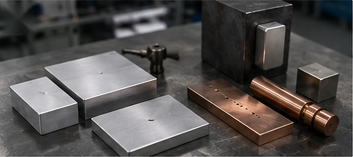 Échantillons d’aluminium et de cuivre comparés à une référence en acier magnétique