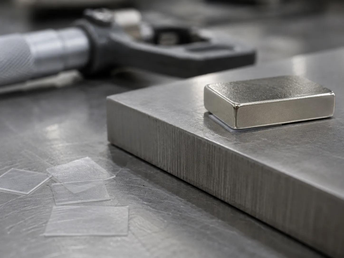 Air gap created by a thin polymer spacer between a magnet and steel plate