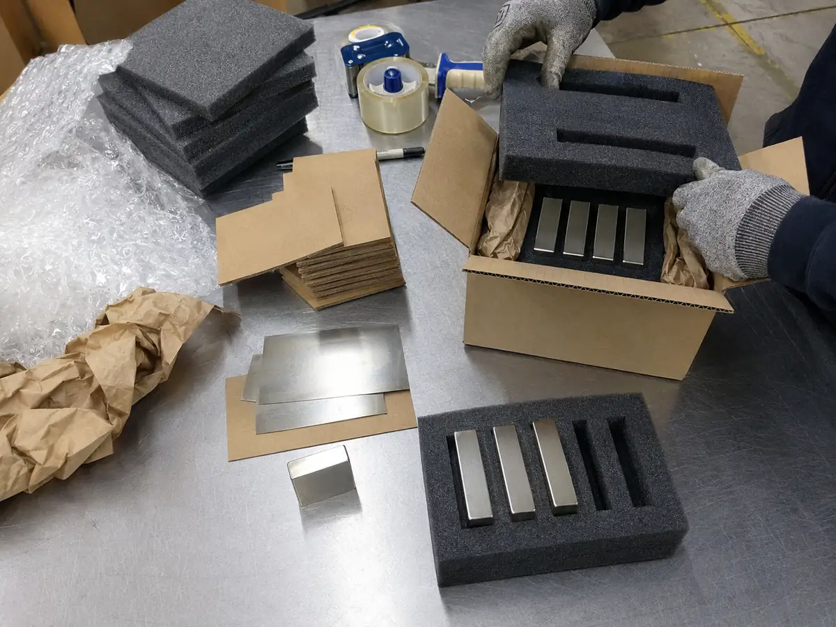 Schaumstoffeinlagen und Abschirmmaterialien zum Verpacken von Neodym-Magneten für den Versand