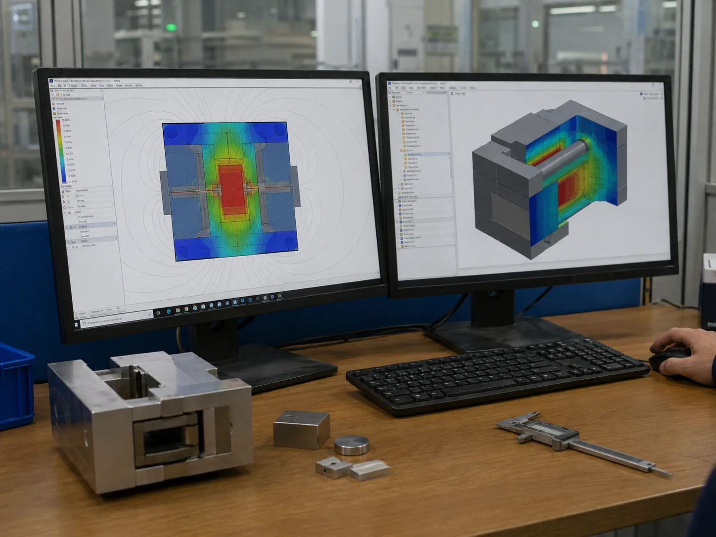2D and 3D magnetic field simulation results for a permanent magnet assembly