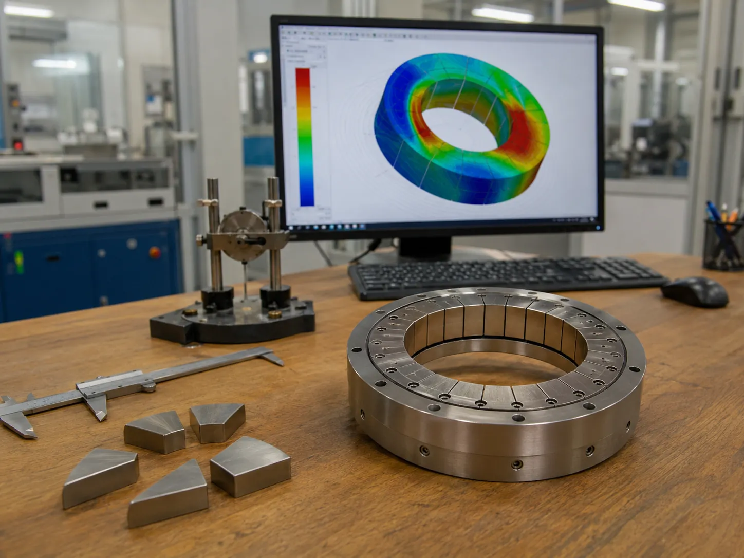 Custom Halbach magnetic assembly developed with magnetic field simulation