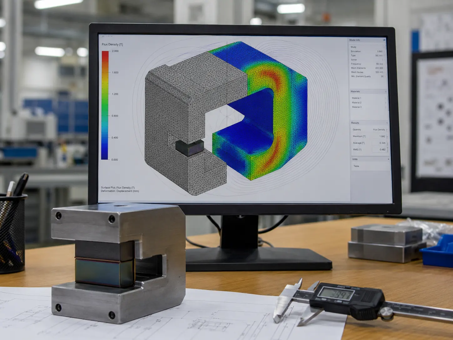 Finite element magnetic field simulation model of a custom magnet assembly