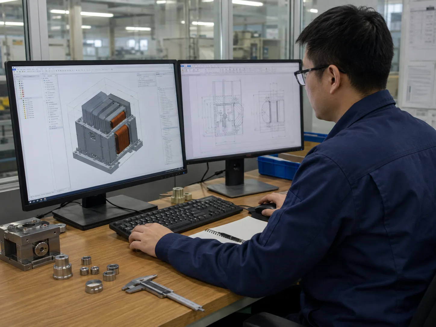 Engineer setting geometry and material parameters for magnetic field simulation