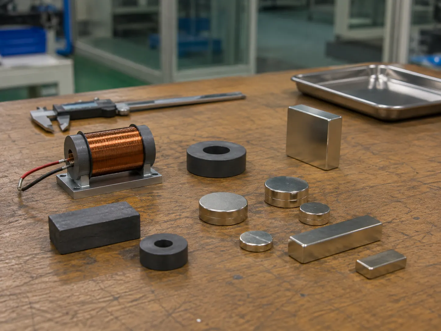 Neodymium ferrite and electromagnetic components used in magnetic field simulation