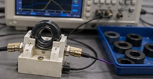 Complex permeability test setup for a ferrite core