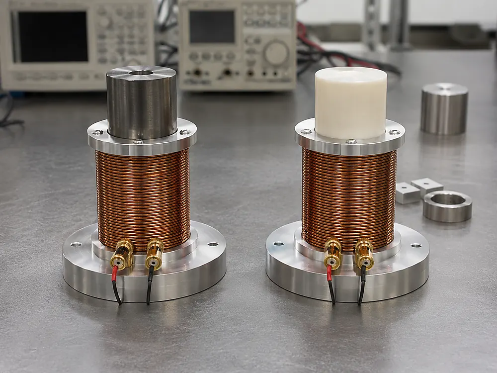High and low magnetic permeability core comparison using identical coils