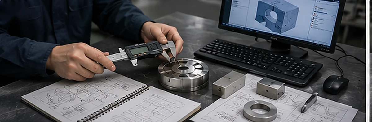 Ingénieur examinant les échantillons, le plan technique et les dimensions physiques d’un projet magnétique