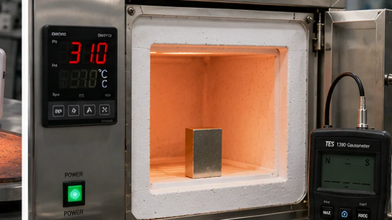 Controlled high temperature furnace test for a neodymium magnet near its Curie temperature