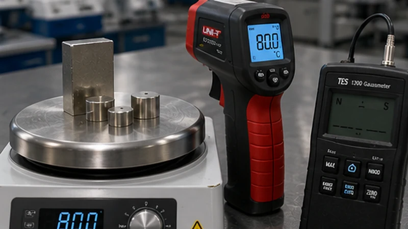 Neodymium magnet undergoing an 80 degree Celsius controlled heat test