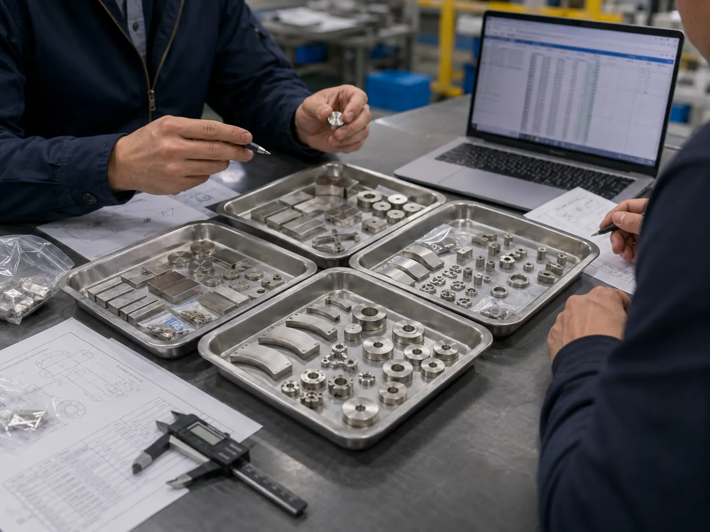 Industrial buyer comparing neodymium magnet supplier samples and specifications