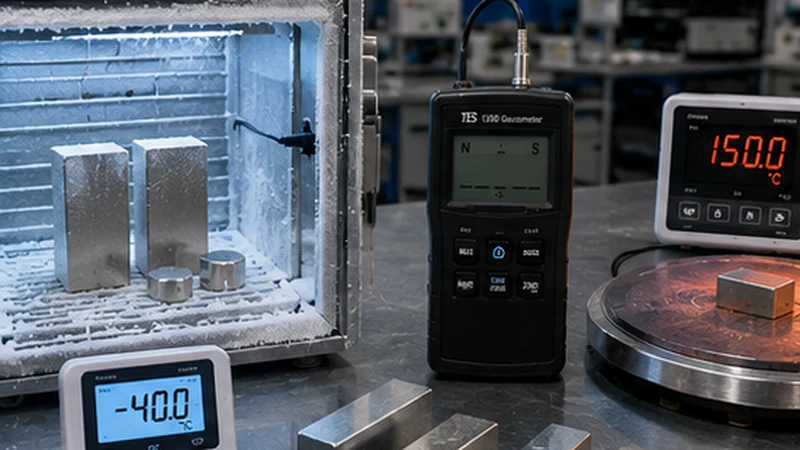 Neodymium magnets tested under cold and heated temperature conditions in a laboratory