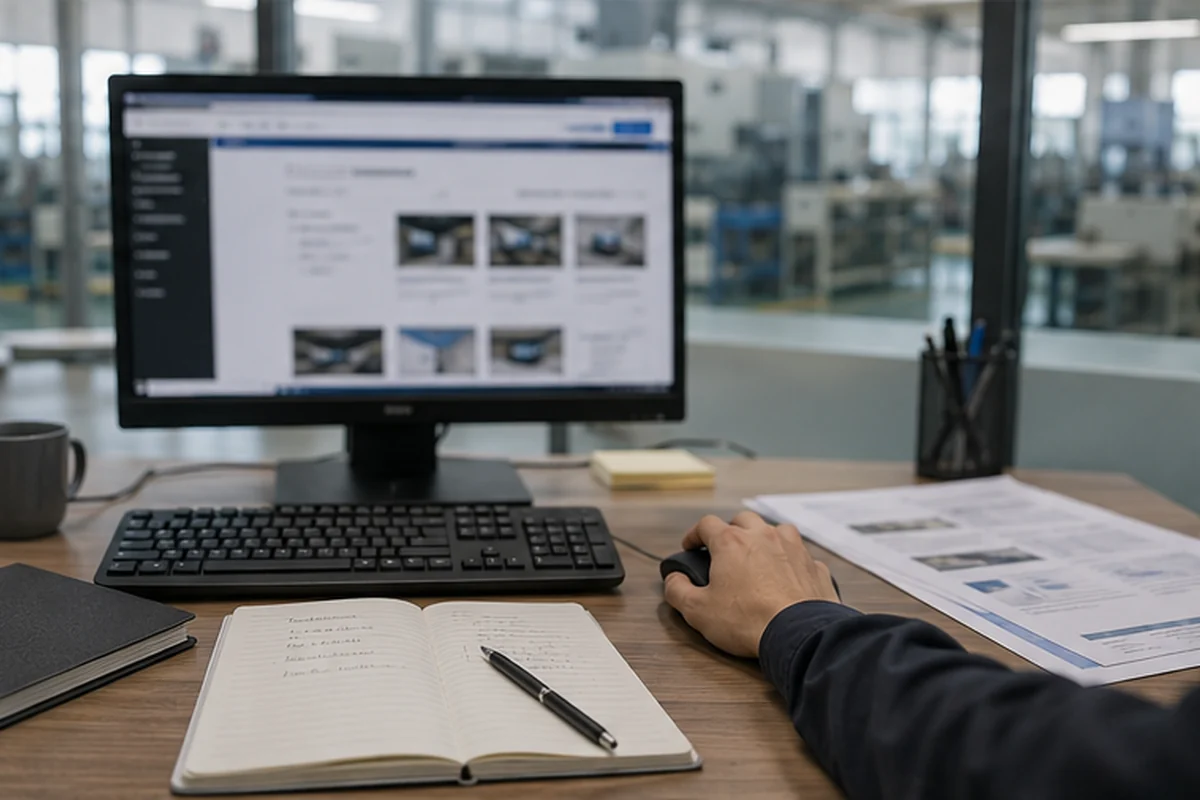 Examen des informations du site web sur un poste de travail d’une entreprise industrielle