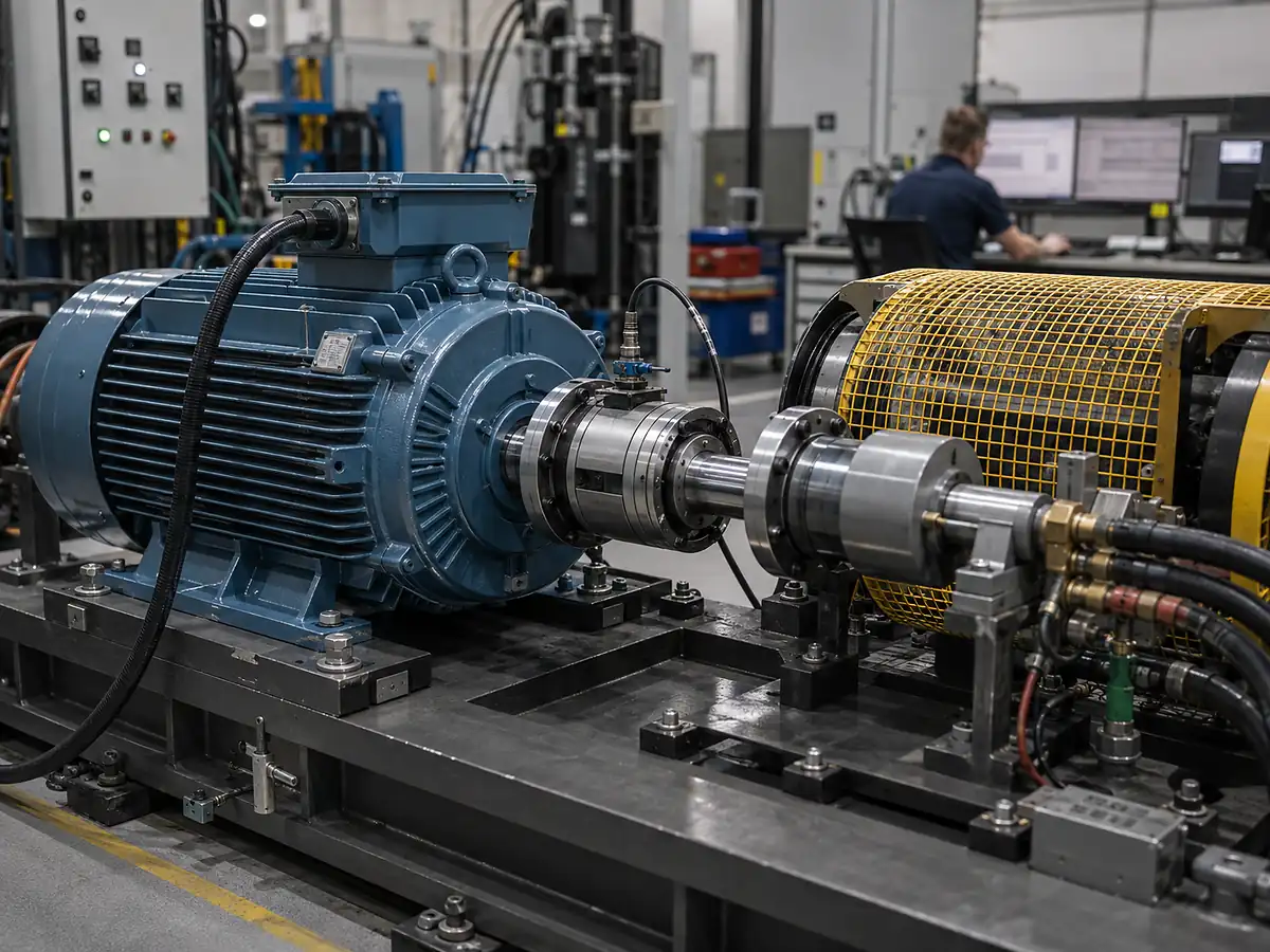 Elektromotor auf industriellem Dynamometer-Prüfstand zur Leistungsprüfung montiert