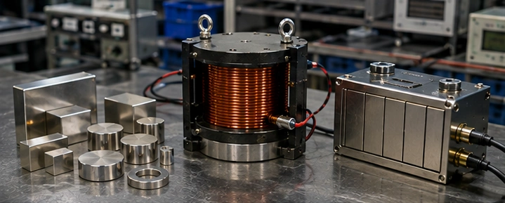 Permanent magnet, electromagnet and electro-permanent magnet systems on an engineering workbench