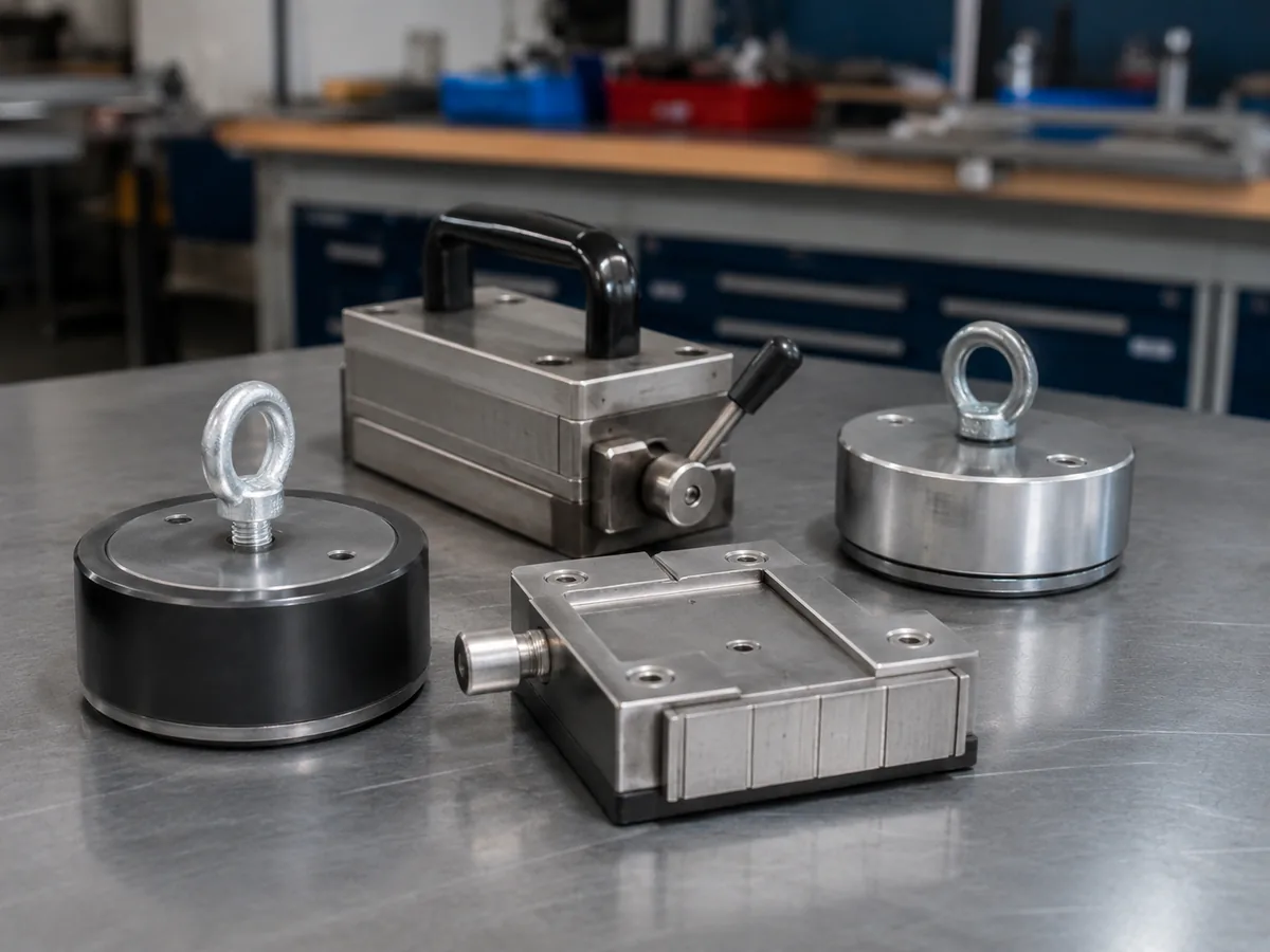 Removable permanent magnet assemblies on an industrial workbench
