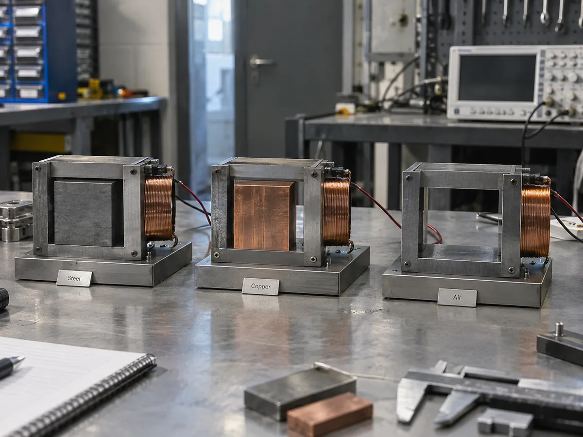 Comparación en laboratorio de dispositivos de ensayo de permeabilidad con núcleos magnéticos de acero, cobre y aire